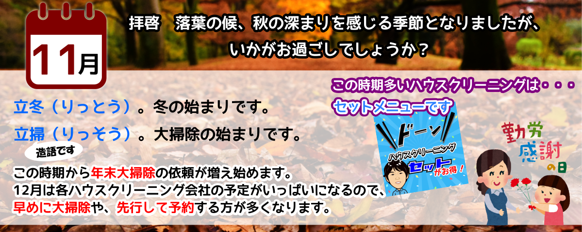 11月立冬は冬の始まり立掃は大掃除のはじまり